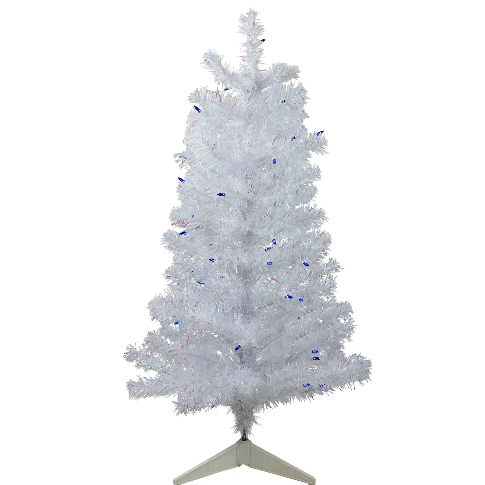 Hot 3' Pre-Lit White Medium Pine Artificial Christmas Tree - Blue Lights Colorful