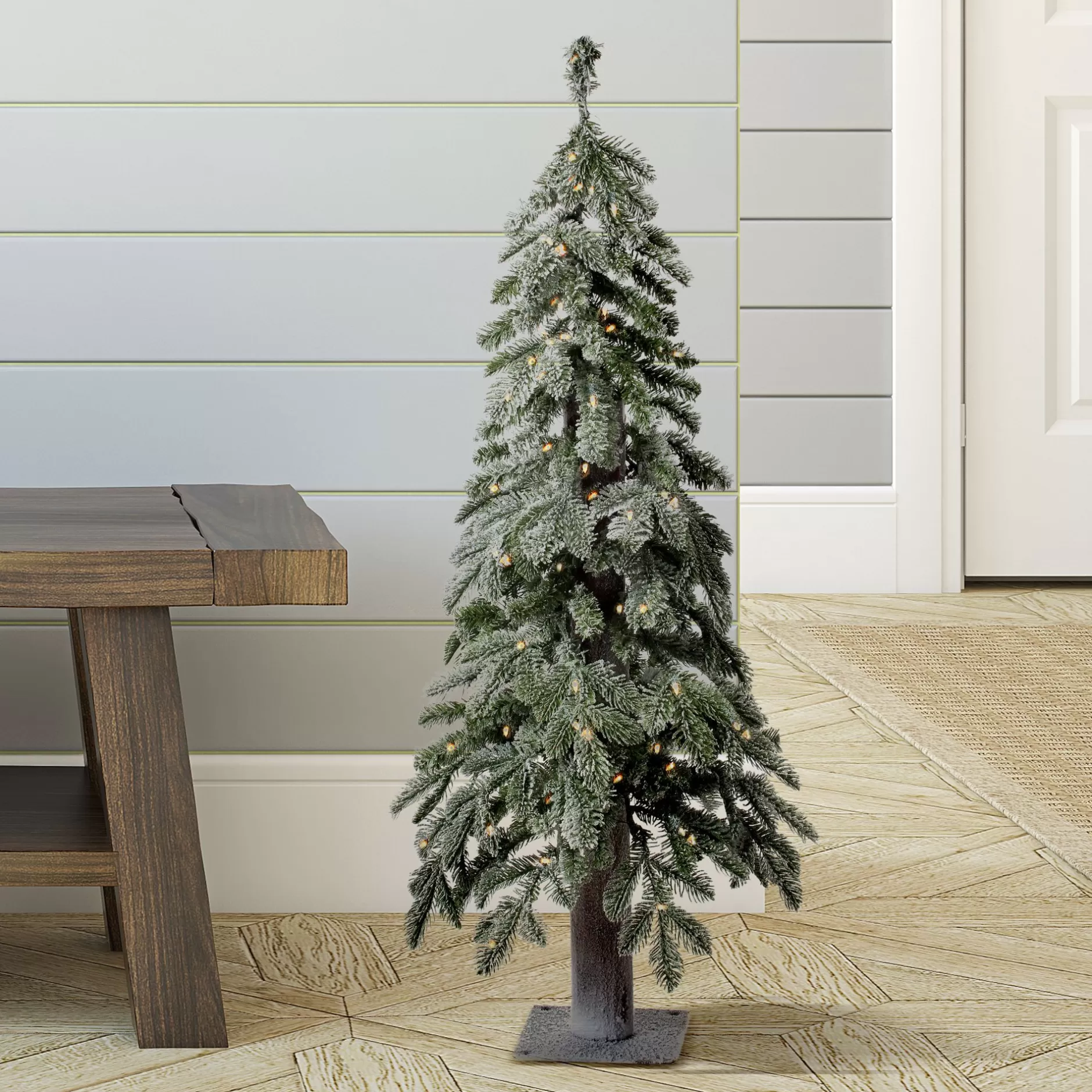 Shop 3' Pre-Lit Winter Frost Alpine Artificial Christmas Tree, Warm White Led Lights Pre-Lit