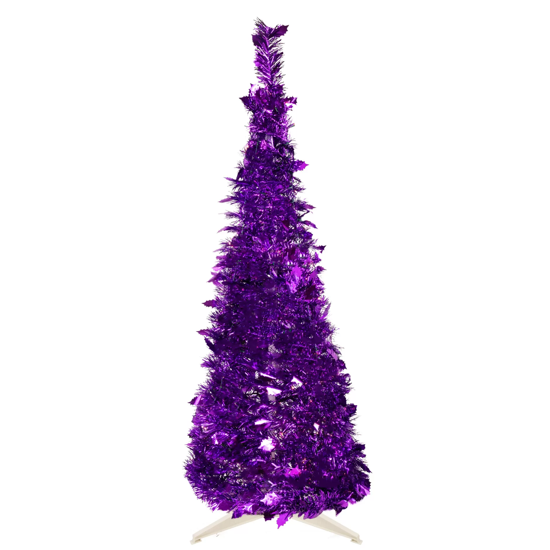 Clearance 4' Purple Tinsel Pop-Up Artificial Christmas Tree, Unlit Pop Up