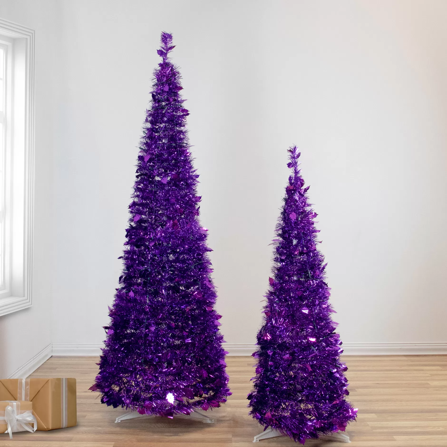 Clearance 4' Purple Tinsel Pop-Up Artificial Christmas Tree, Unlit Pop Up