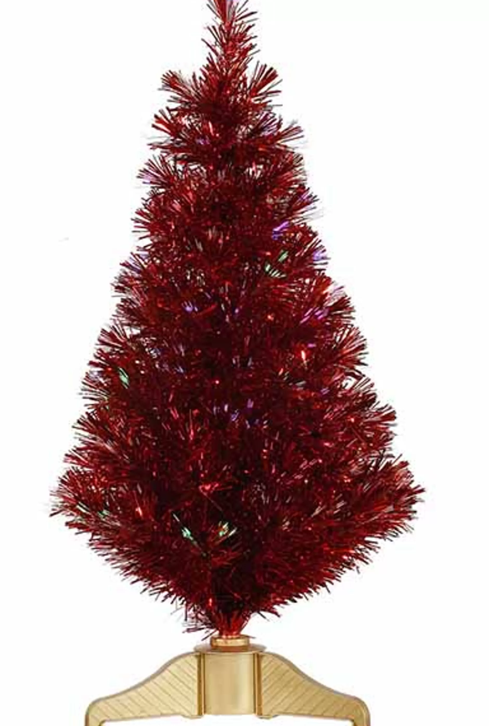 Best 3' Red Hot Fiber Optic Artificial Tinsel Christmas Tree - Multi Lights Fiber Optic