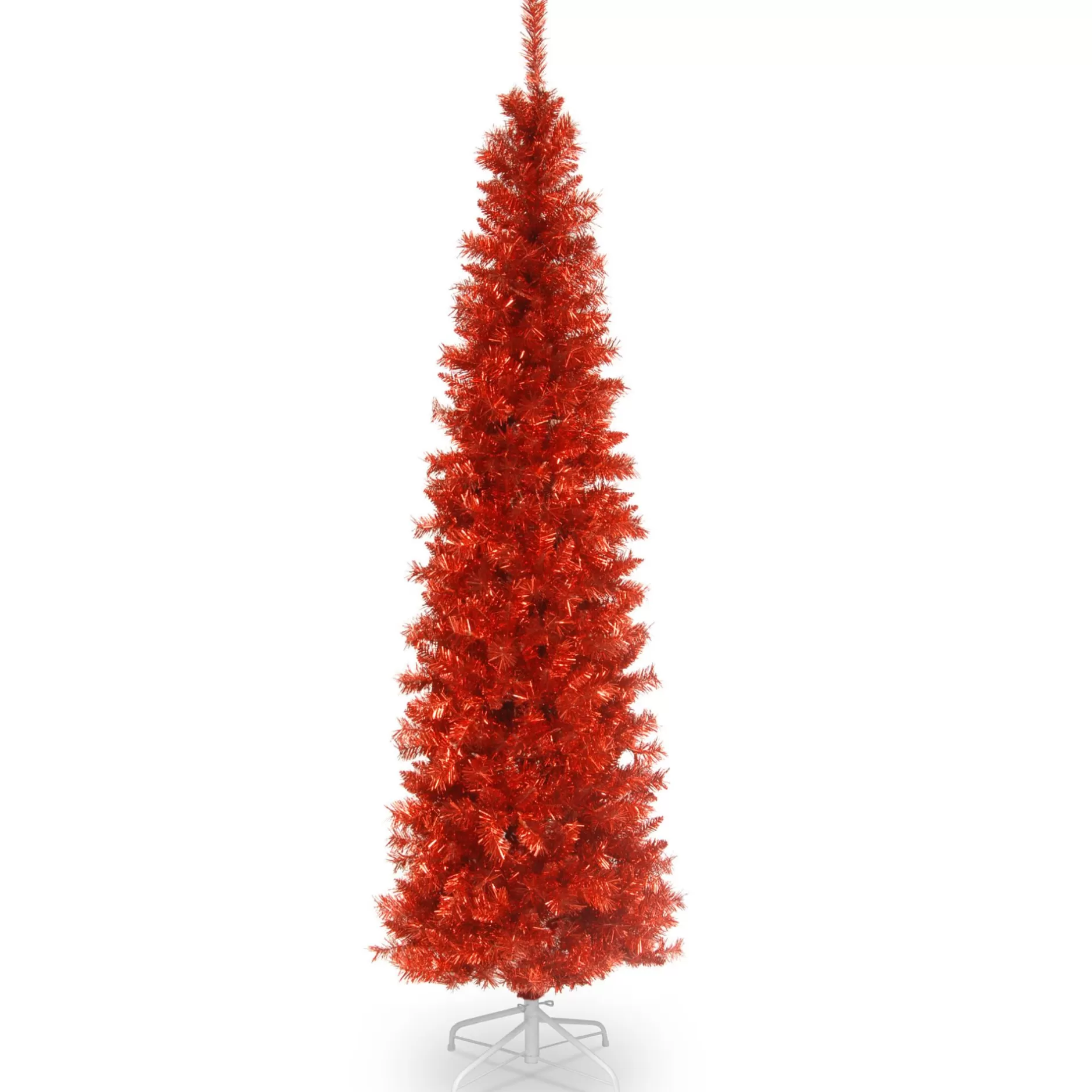 Cheap 6' Red Pencil Tinsel Artificial Christmas Tree, Unlit Colorful