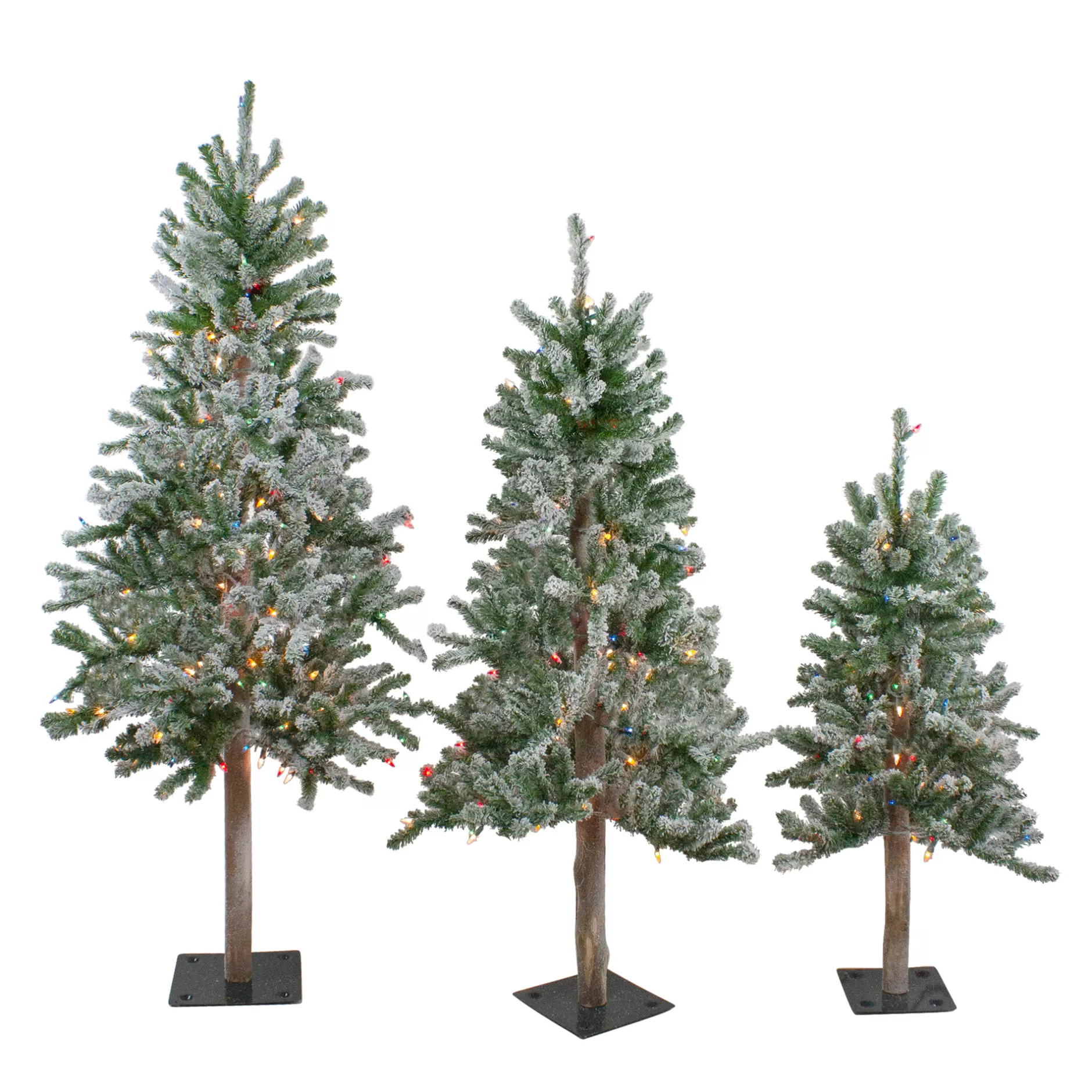 Outlet Set Of 3 Flocked Alpine Artificial Christmas Trees - Unlit Alpine