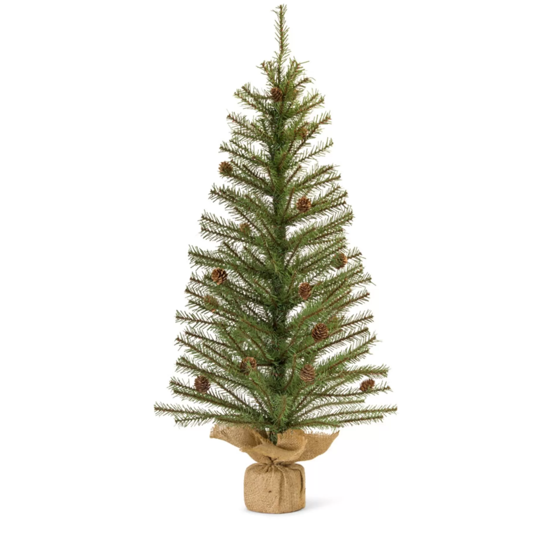 Clearance Set Of 3 Green Potted Artificial Christmas Tree With Burlap Base, 3' Potted