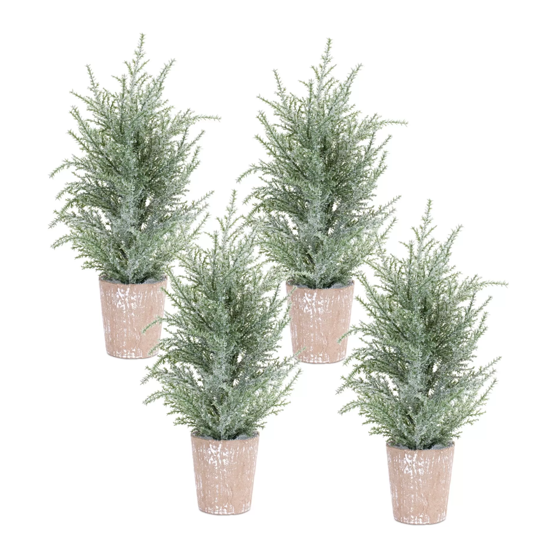 Hot Set Of 4 Potted Icy Pine Artificial Christmas Tree, Unlit Potted