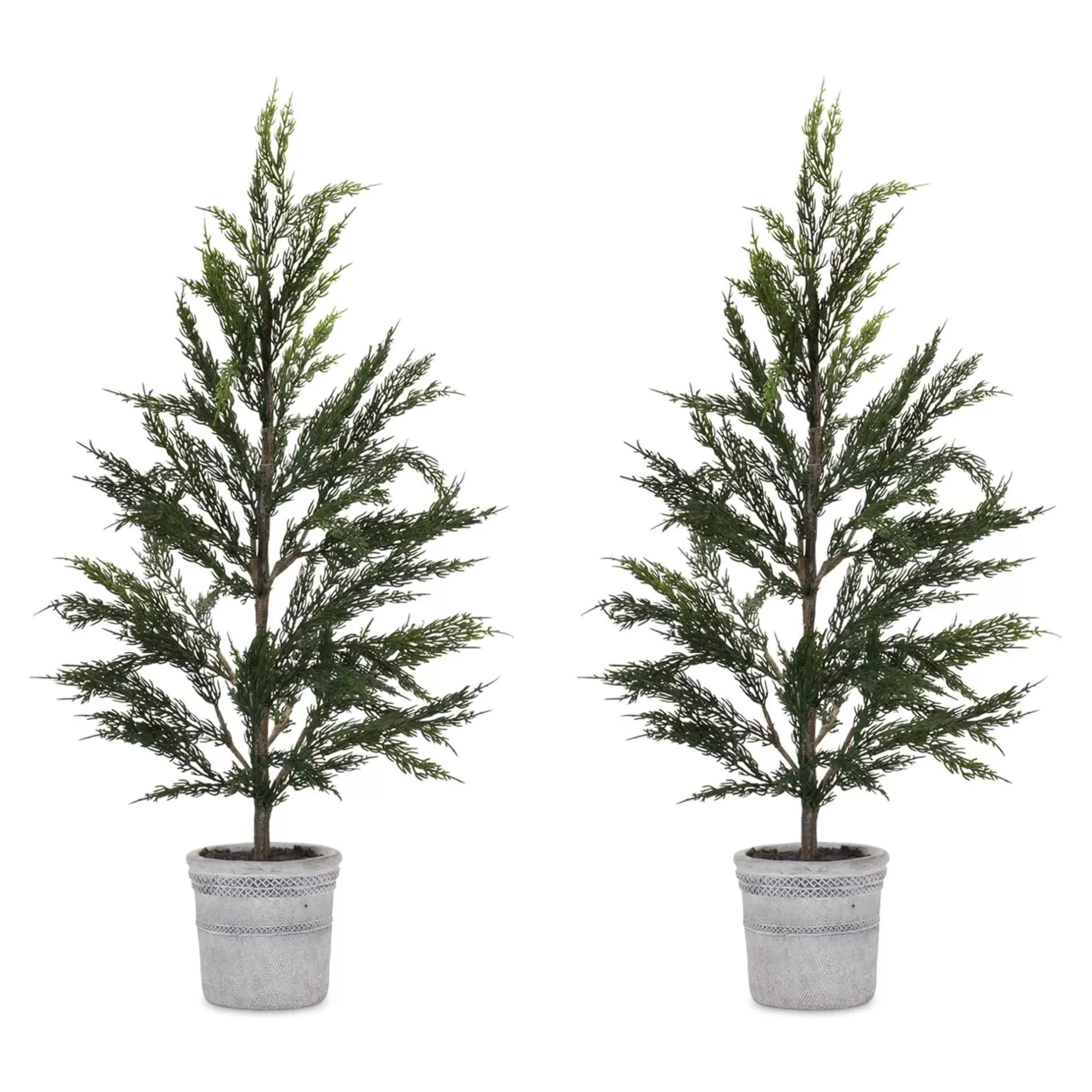 New Set Of 2 Potted Pine Artificial Christmas Tree, Unlit, 31" Potted