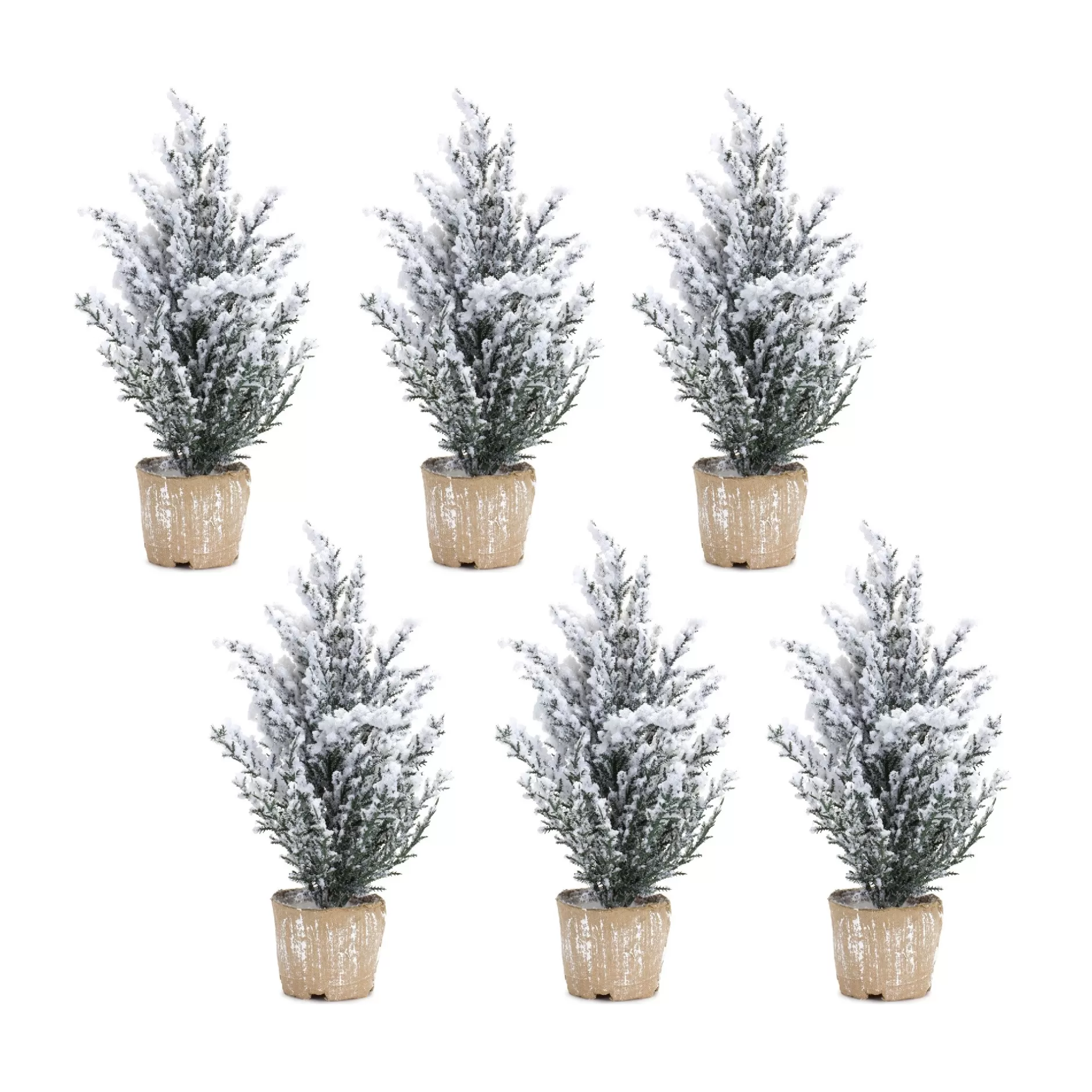 Sale Set Of 6 Potted Snowy Pine Artificial Christmas Trees, Unlit Potted