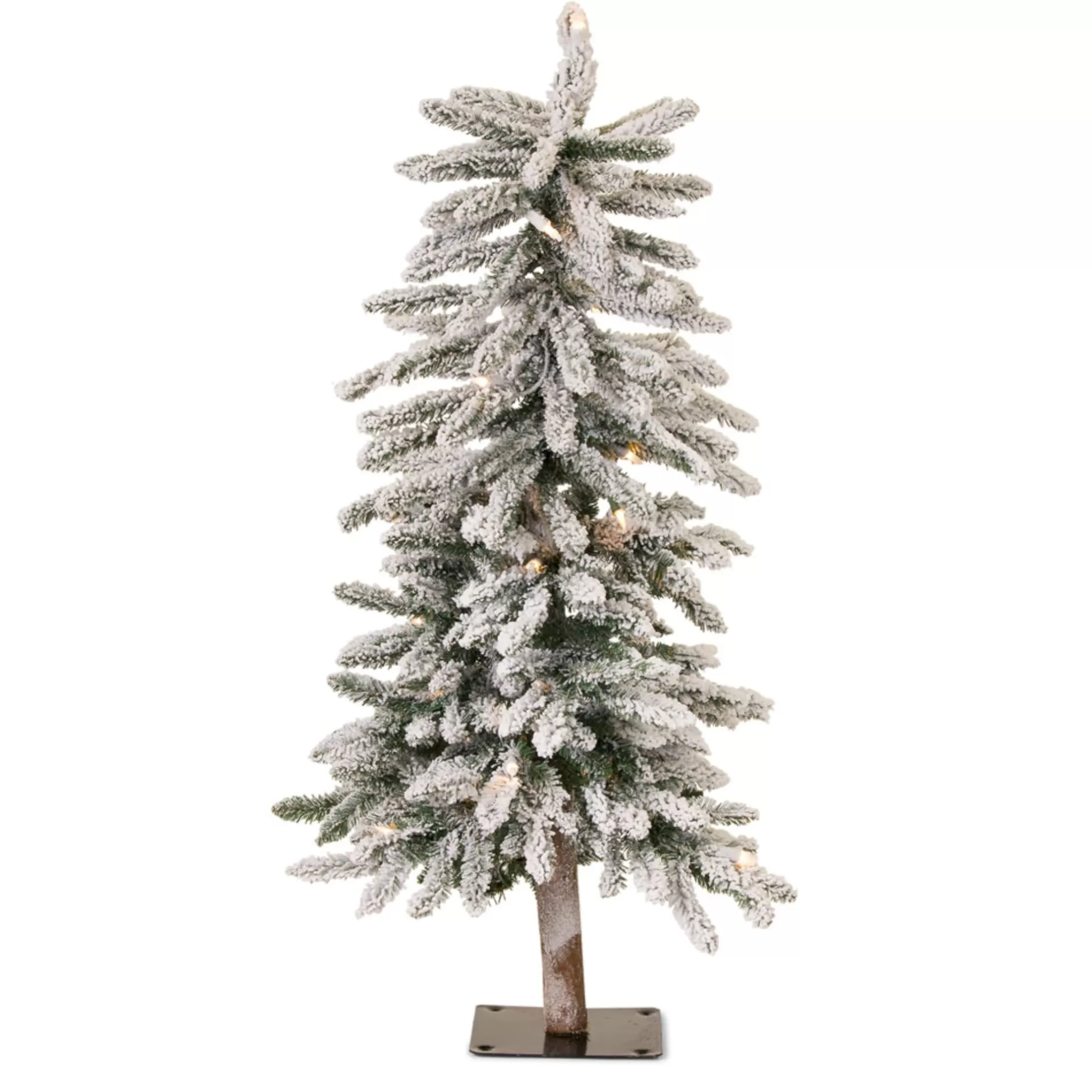 Store Set Of 2 Pre-Lit Flocked Alpine Artificial Christmas Tree – Warm Yellow Led Lights, 3' Pre-Lit