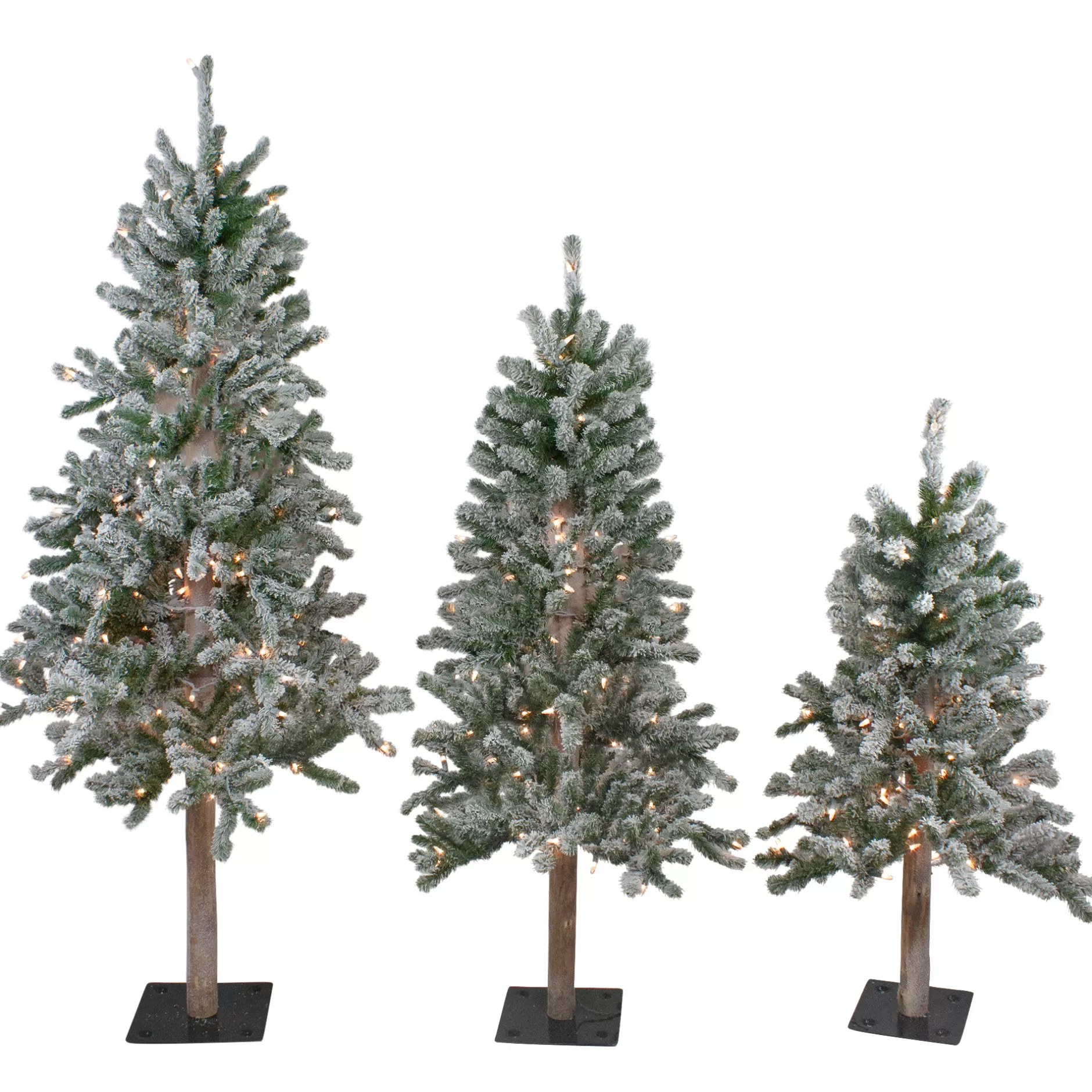 Store Set Of 3 Pre-Lit Slim Flocked Alpine Artificial Christmas Trees 5' - Clear Lights Flocked