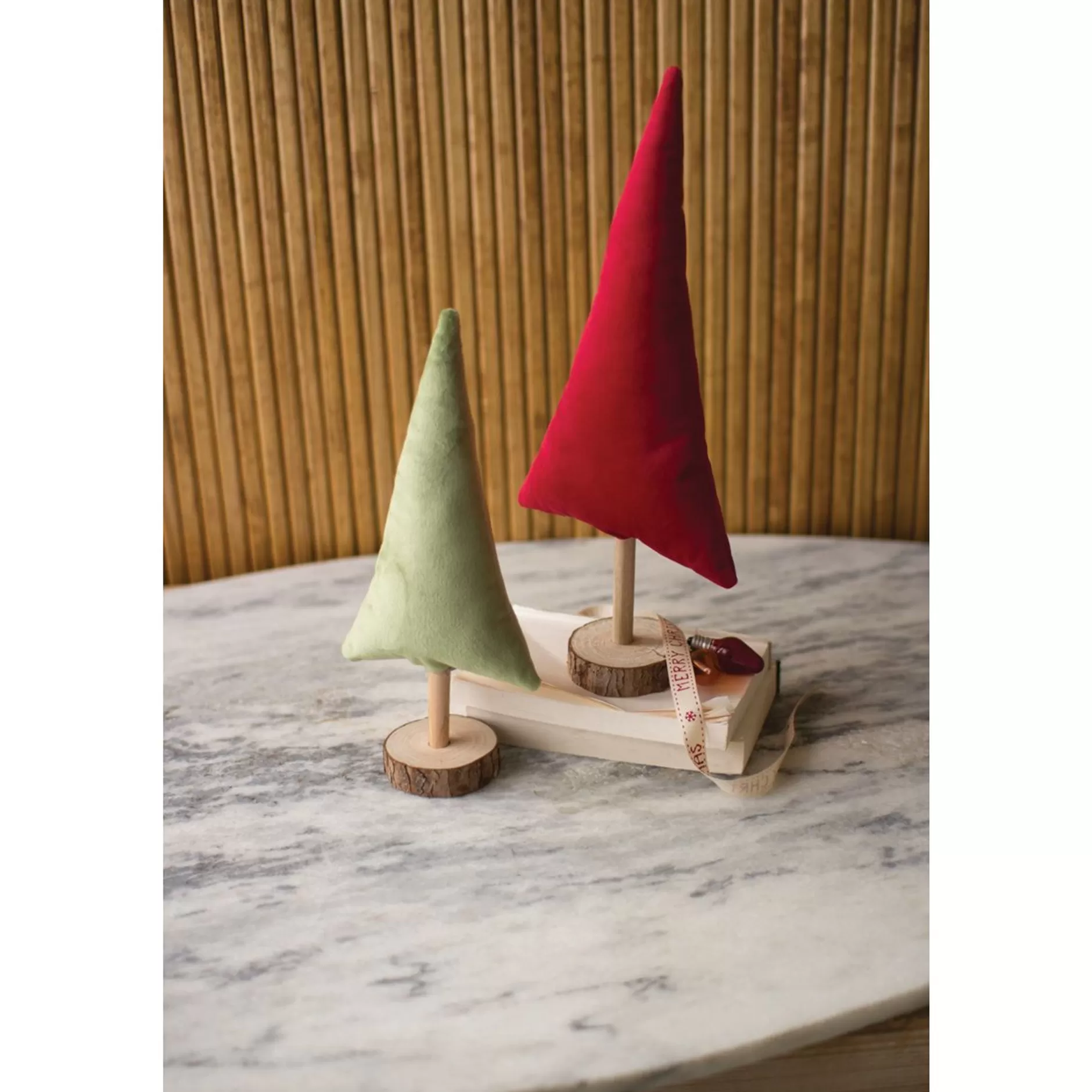 Clearance Set Of 2 Red And Green Velvet Christmas Trees Commercial