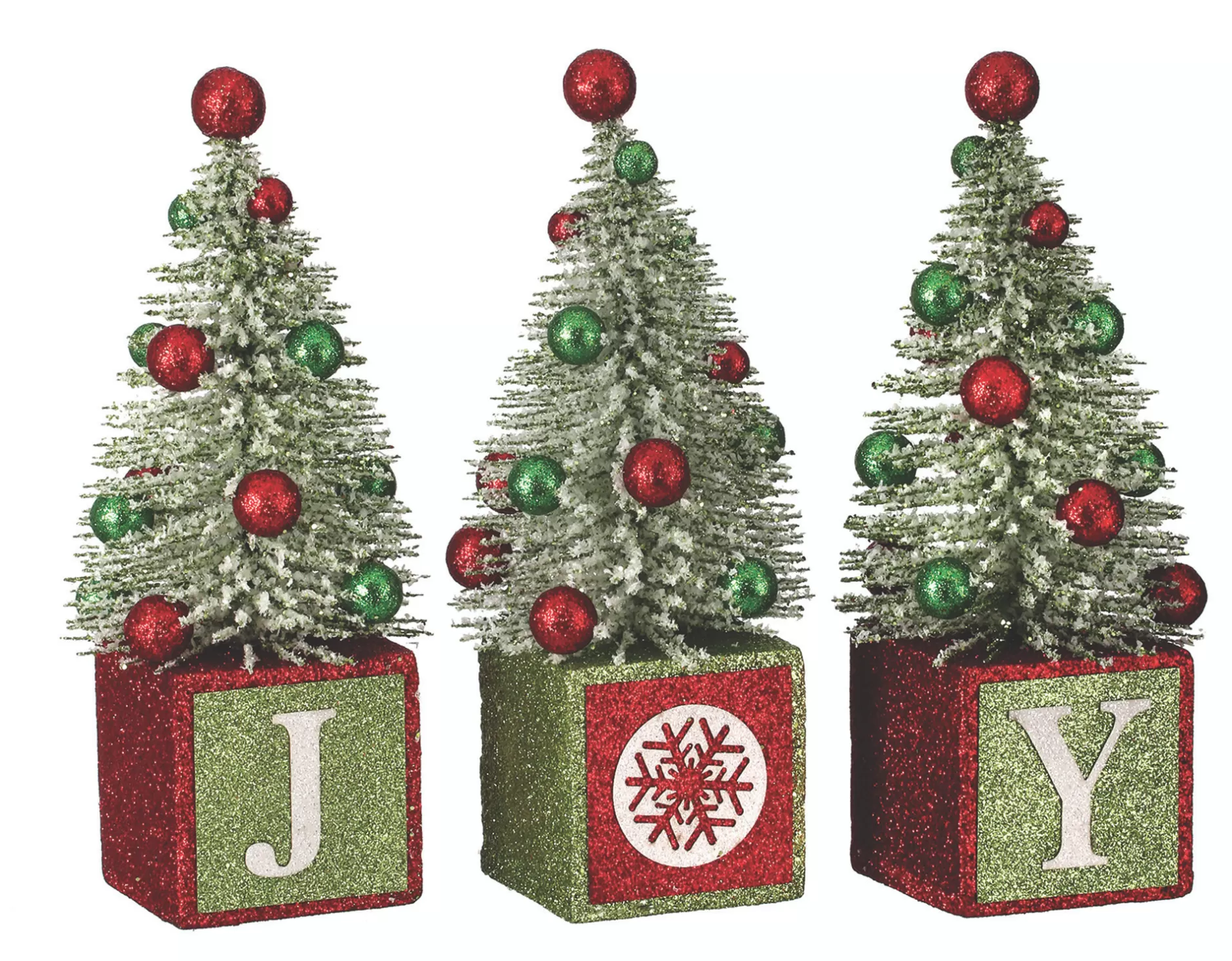 Cheap Set Of 3 Red, Green, And White "Joy" Mini Bristle Tree, 9" Commercial