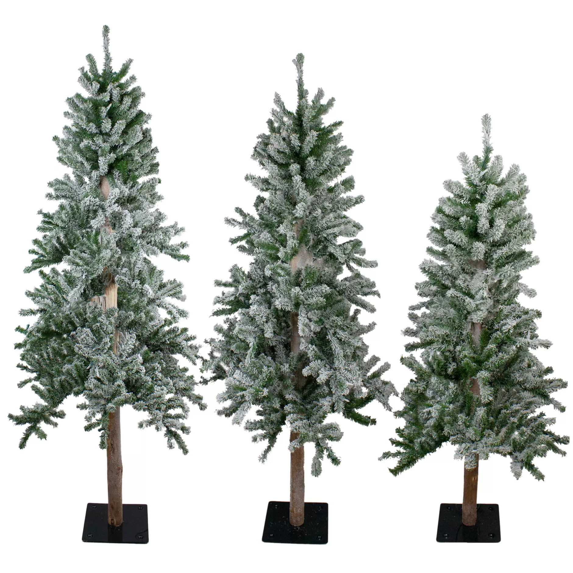 Hot Set Of 3 Slim Flocked Alpine Artificial Christmas Trees 6' - Unlit Alpine