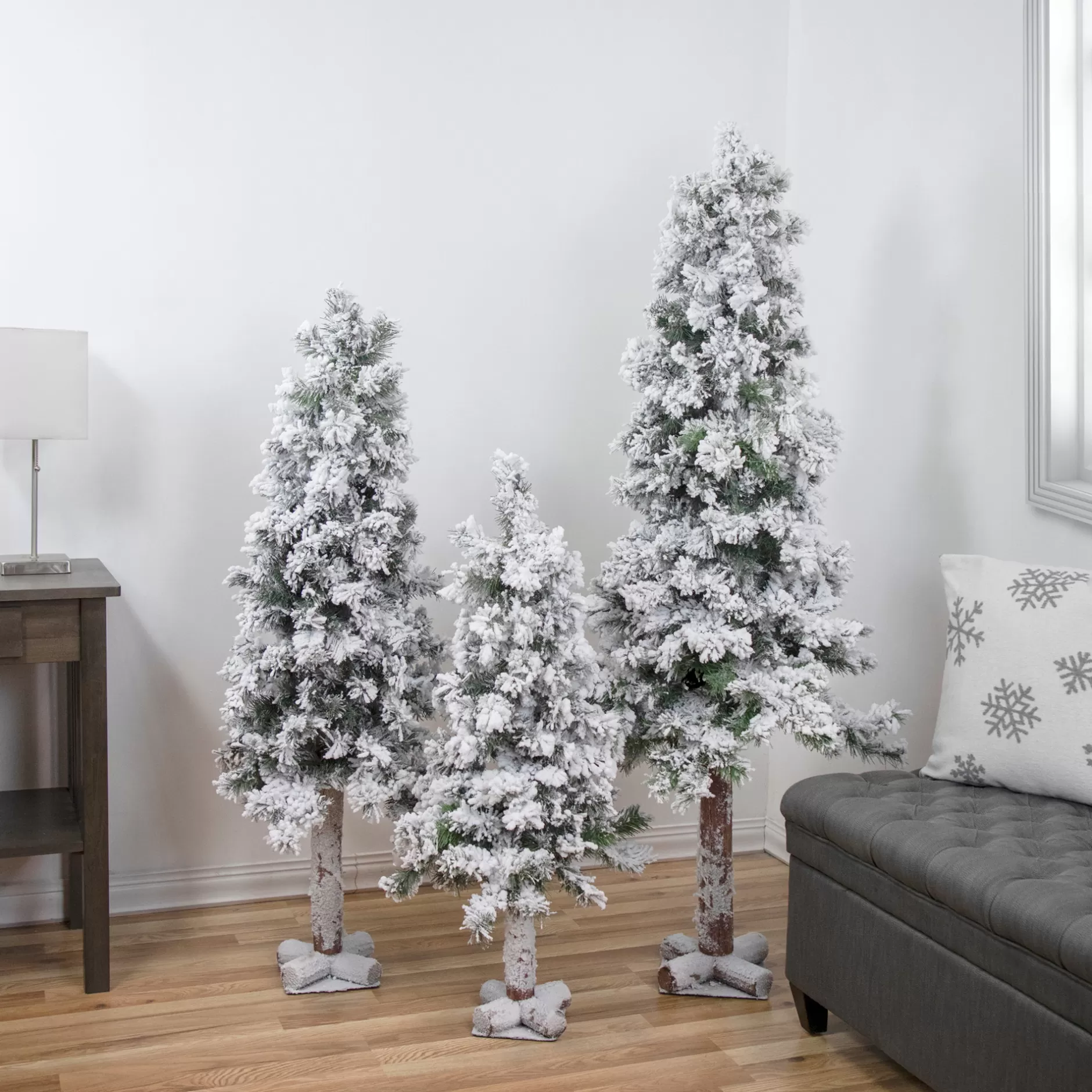 Best Sale Set Of 3 Slim Flocked Alpine Artificial Christmas Trees 5' - Unlit Alpine