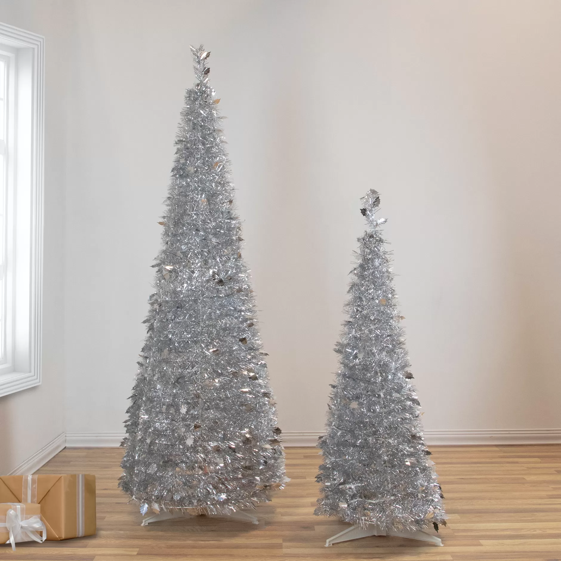 Best 4' Silver Tinsel Pop-Up Artificial Christmas Tree, Unlit Pop Up