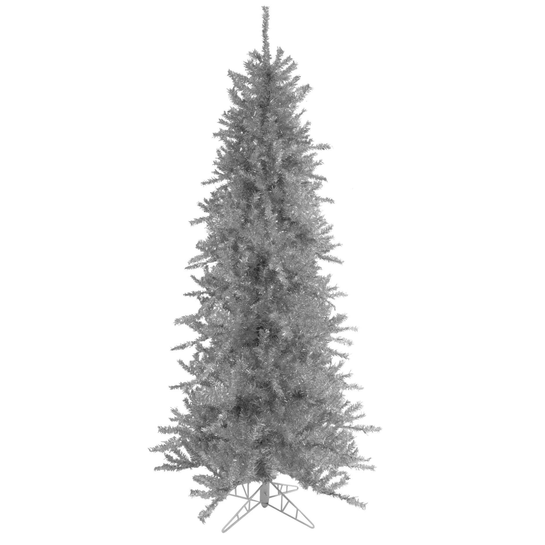 Hot 9' Silver Tinsel Slim Artificial Christmas Tree - Unlit Colorful