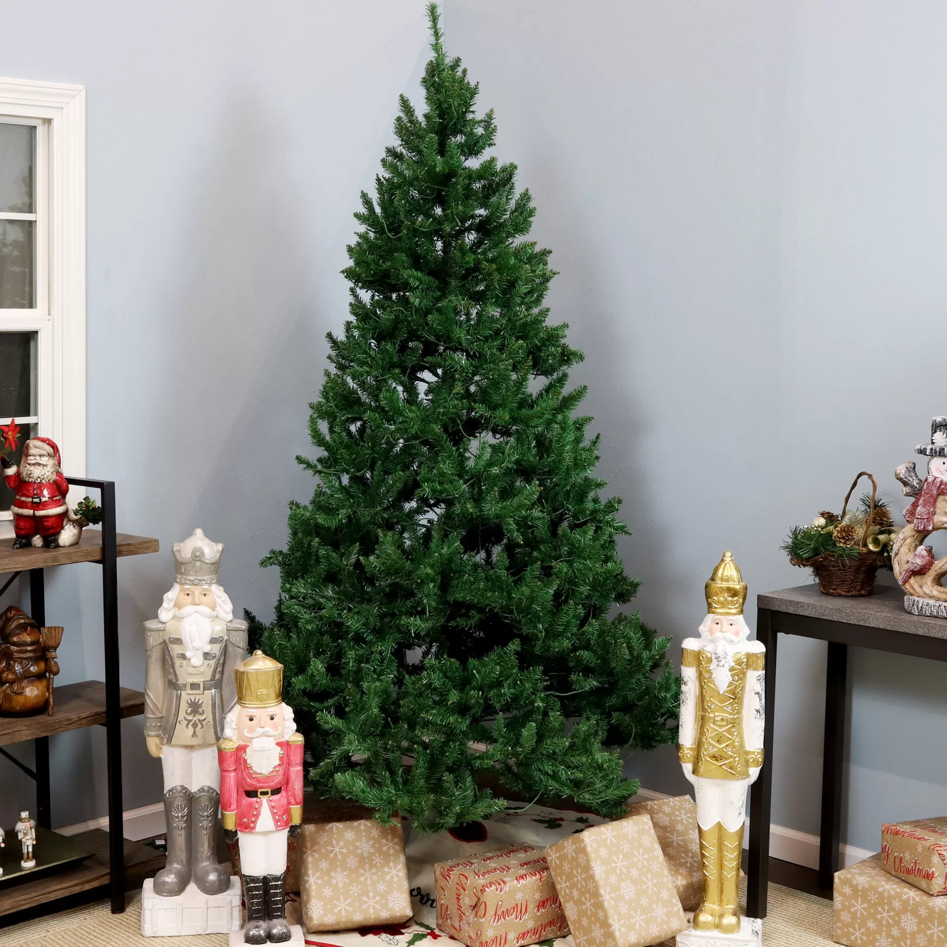 Online Sunnydaze Indoor Pre-Lit Faux Tannenbaum Slim Holiday Evergreen Christmas Tree With Hinged Branches And Warm White Lights - 7' - Green Pre-Lit