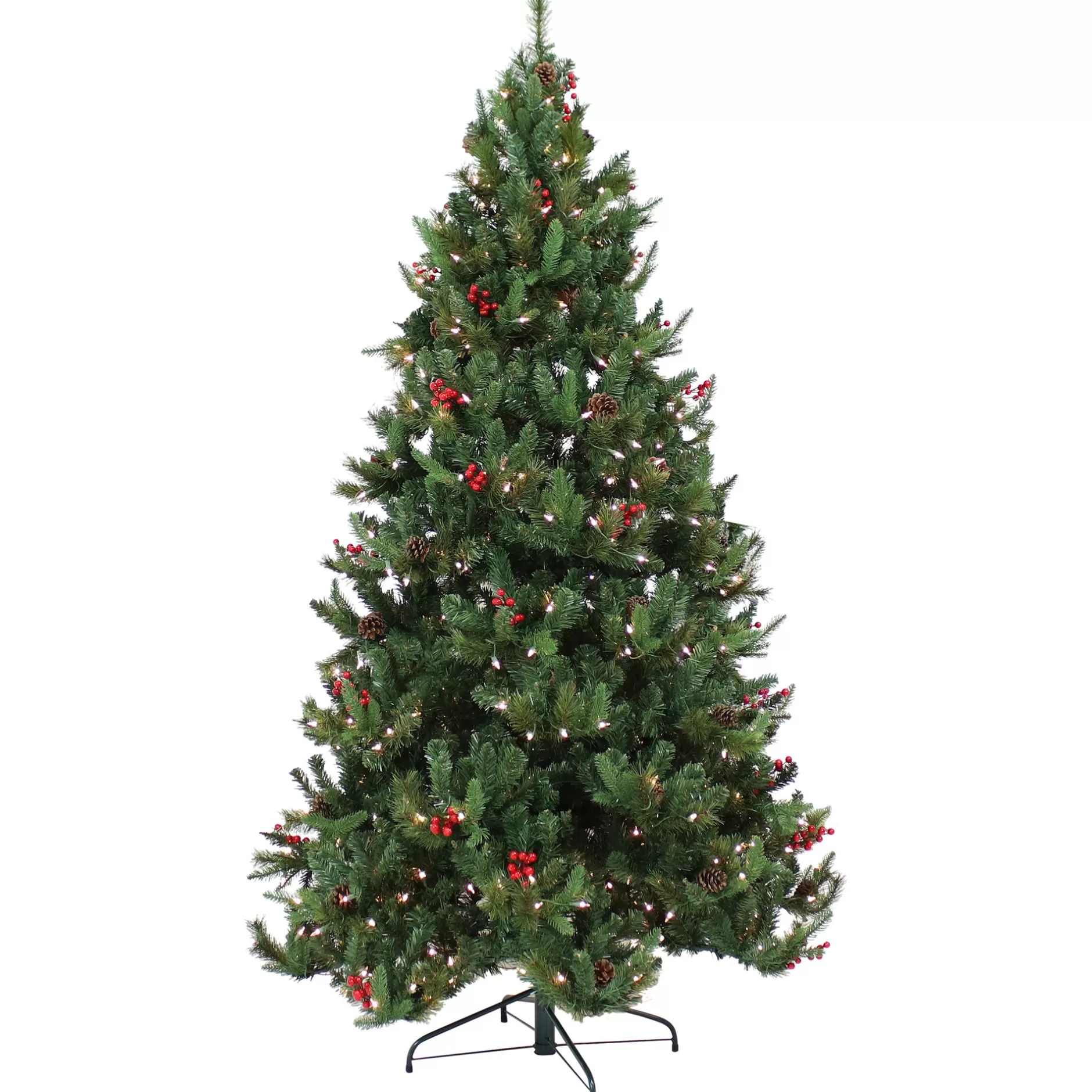 New Sunnydaze Merry Berries Pre-Lit Artificial Christmas Tree - 7' H - Green Pre-Lit