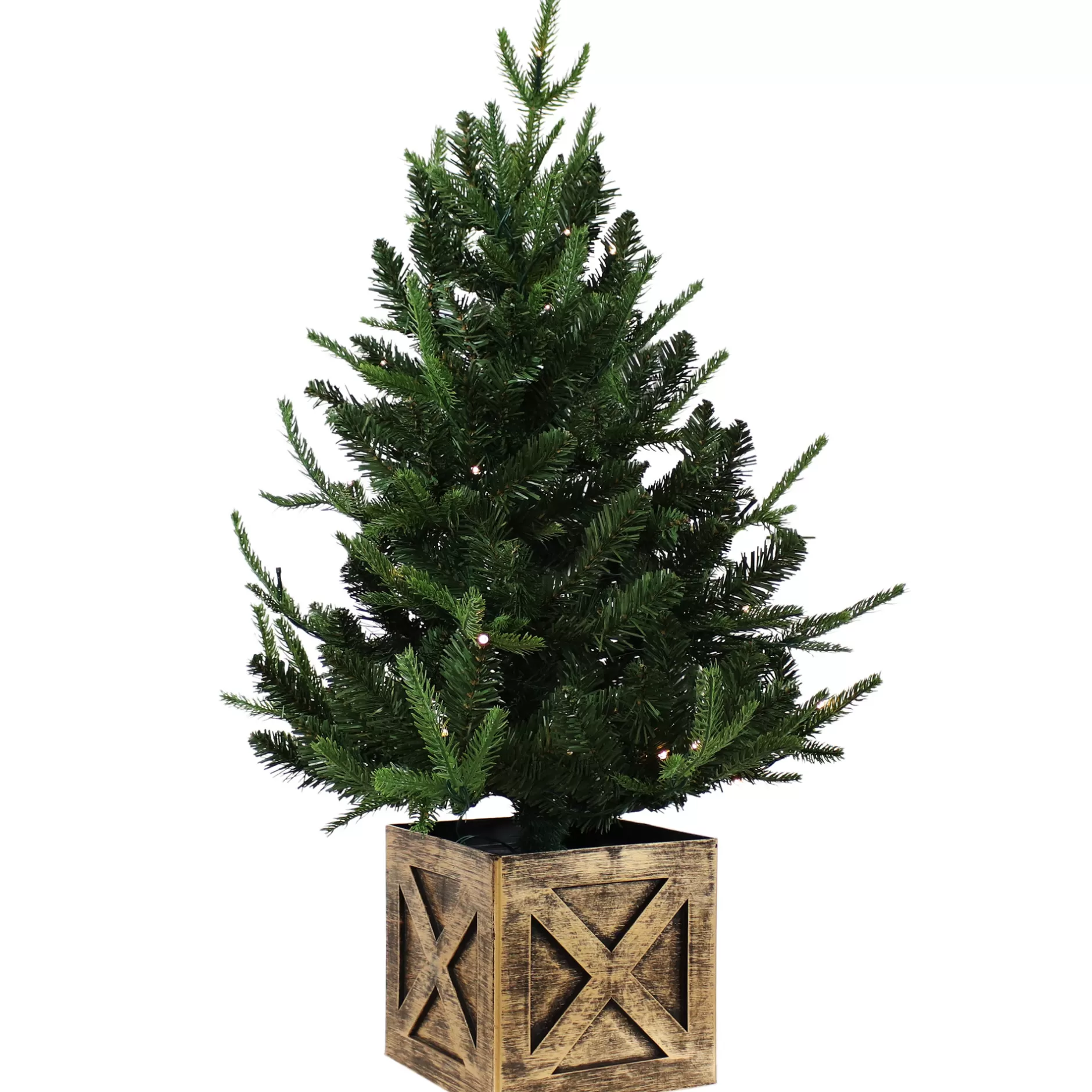 Cheap Sunnydaze Pre-Lit Farmhouse Artificial Fir Christmas Tree With Base - 50 Battery-Operated Led Lights - 3-Foot Pre-Lit