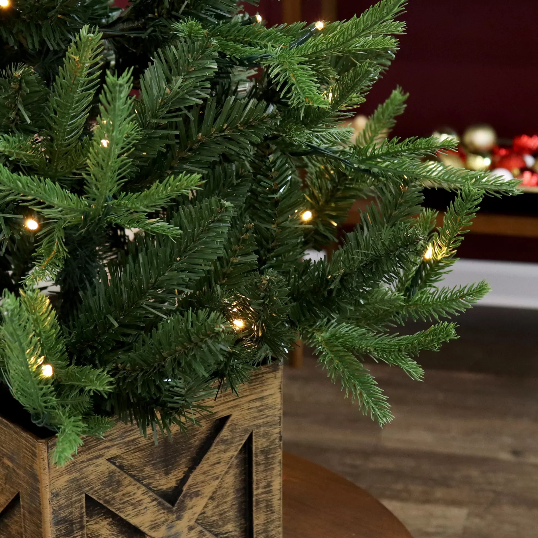 Cheap Sunnydaze Pre-Lit Farmhouse Artificial Fir Christmas Tree With Base - 50 Battery-Operated Led Lights - 3-Foot Pre-Lit