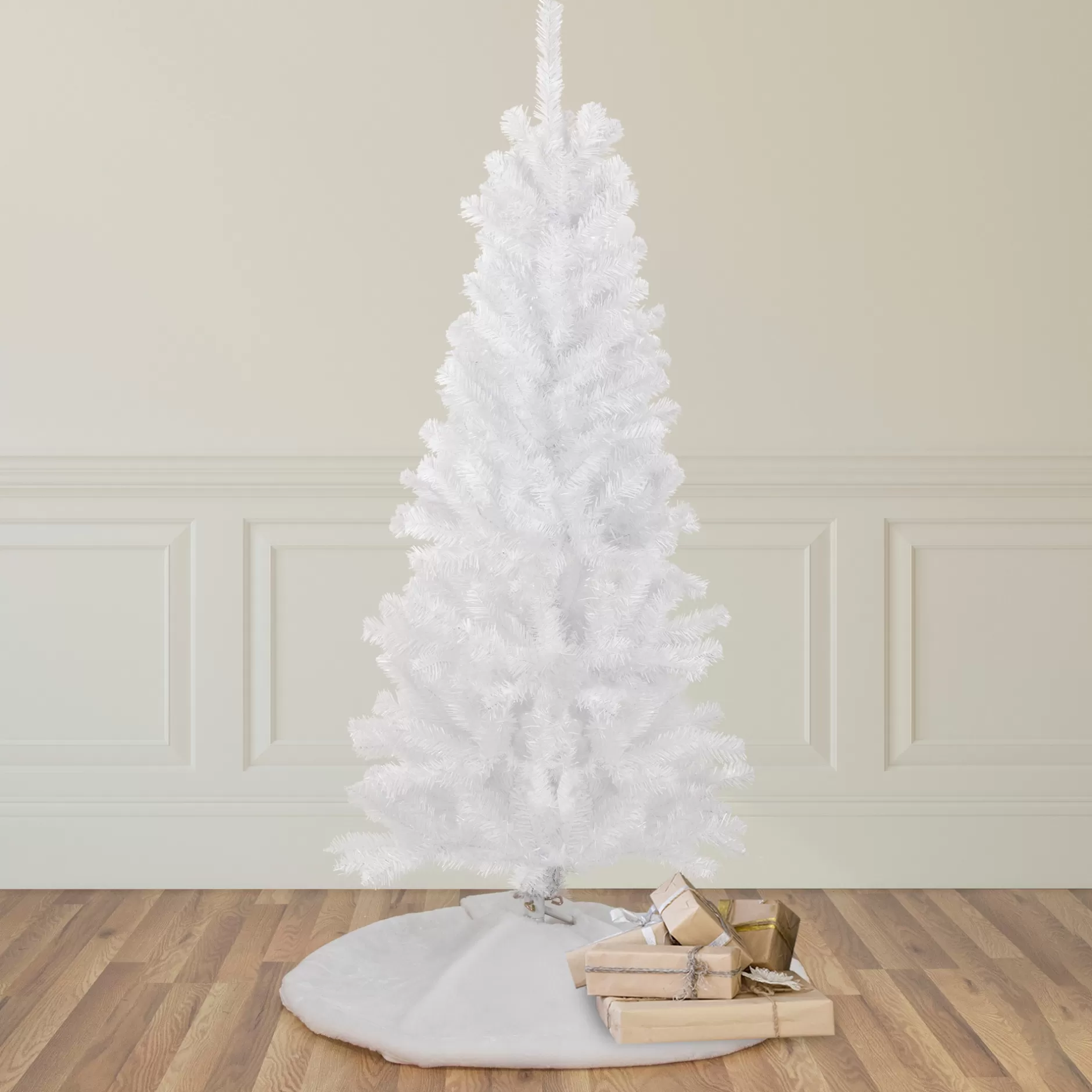 Store 4.5' White Georgian Pine Artificial Pencil Christmas Tree, Unlit Colorful