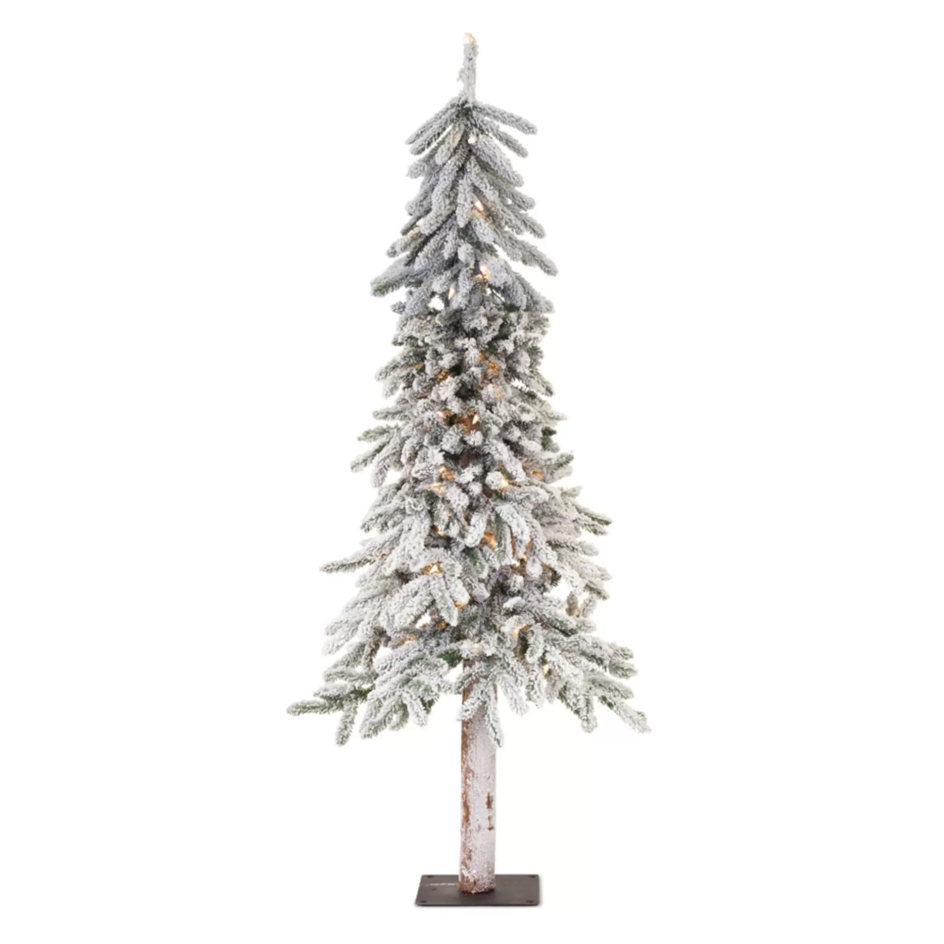 Clearance 5.25' White, Green, And Brown Home Decoration And Gift Collections Pvc And Metal Flocked Alpine Tree Alpine