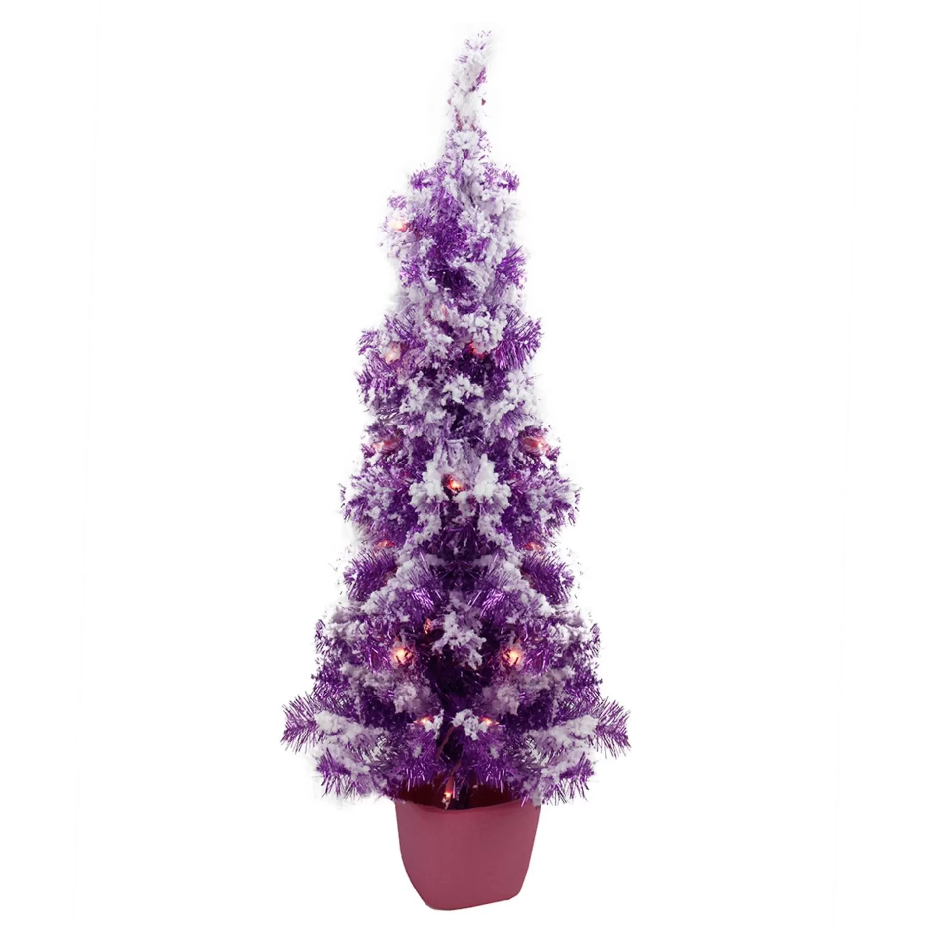 Outlet 3.5' X 18'' Pre-Lit Potted Flocked Purple Pencil Tinsel Artificial Christmas Tree - Clear Lights Pre-Lit